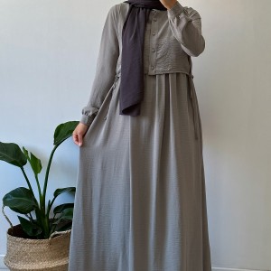 Hanne Düğmeli Tesettür Elbise - Gri