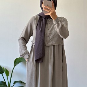 Hanne Düğmeli Tesettür Elbise - Gri