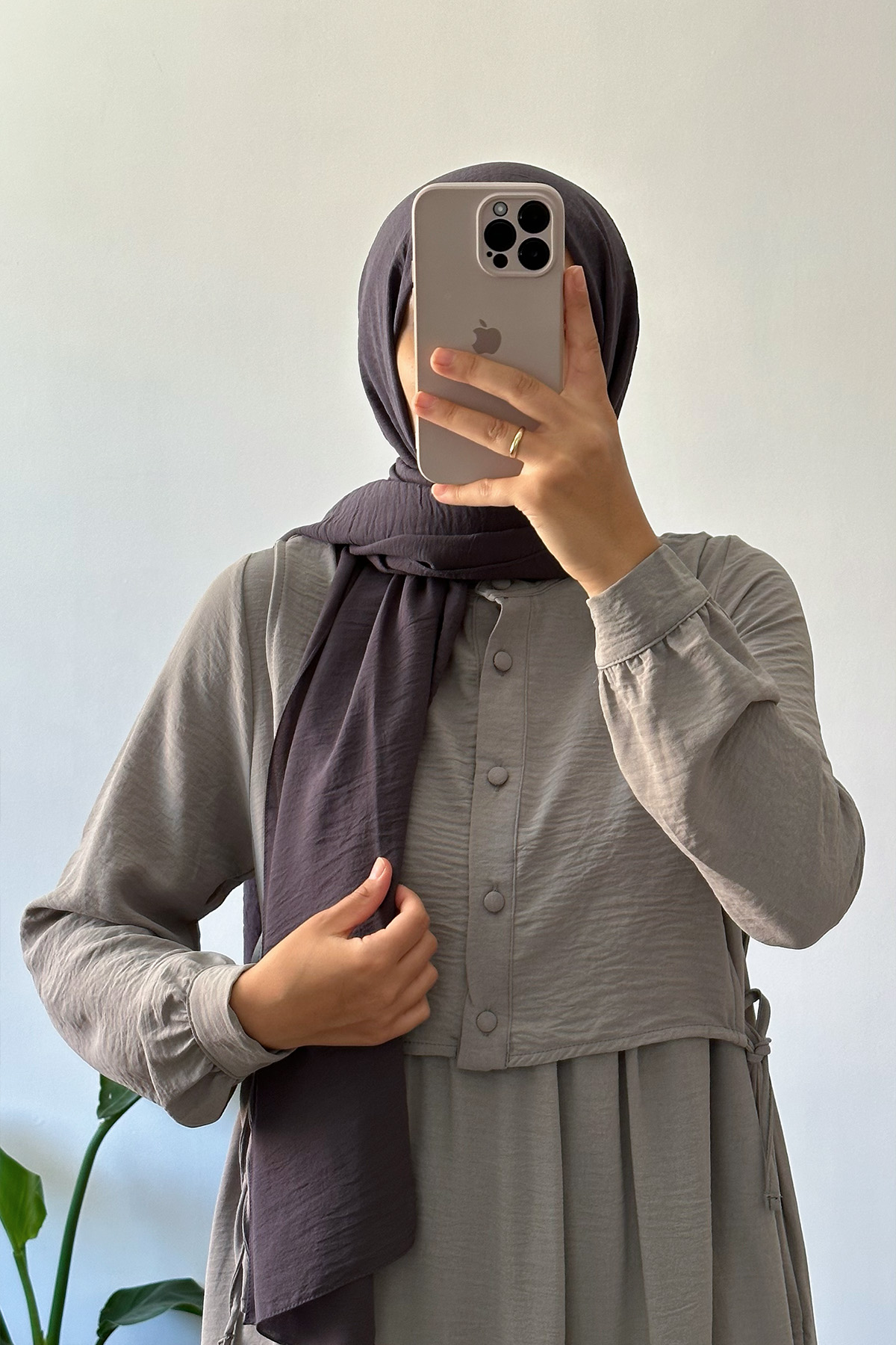 Hanne Düğmeli Tesettür Elbise - Gri