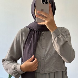 Hanne Düğmeli Tesettür Elbise - Gri