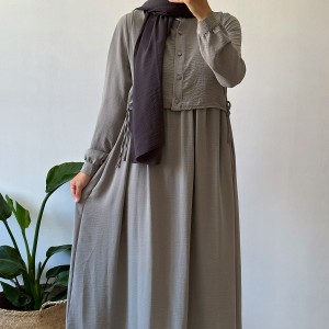 Hanne Düğmeli Tesettür Elbise - Gri