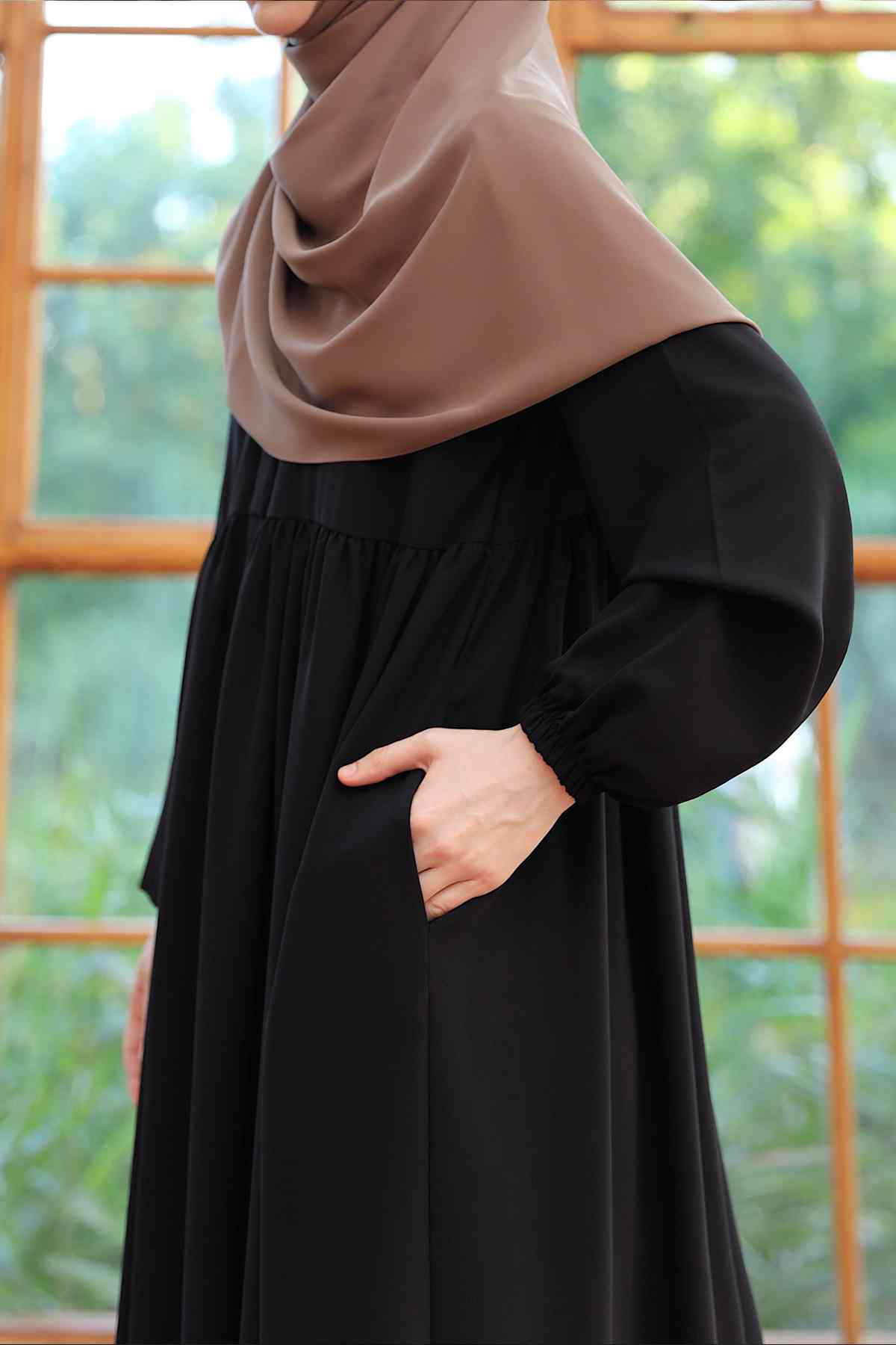 Ahsen Fermuarlı Ferace - Siyah