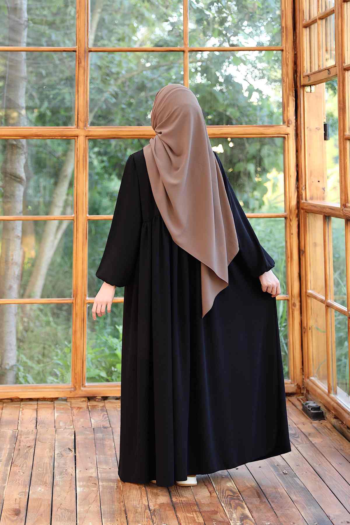 Ahsen Fermuarlı Ferace - Siyah