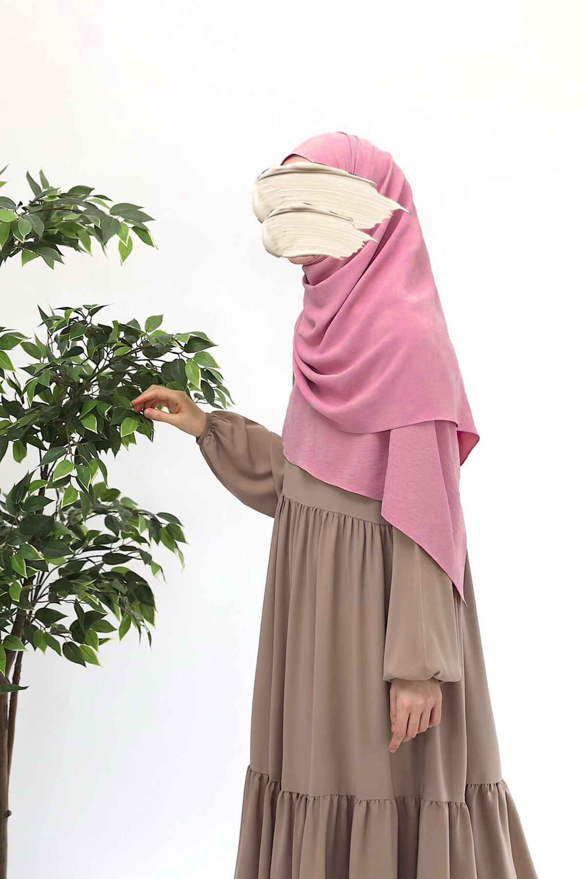Ayrobin Krep Büyük Boy Şal - Pembe