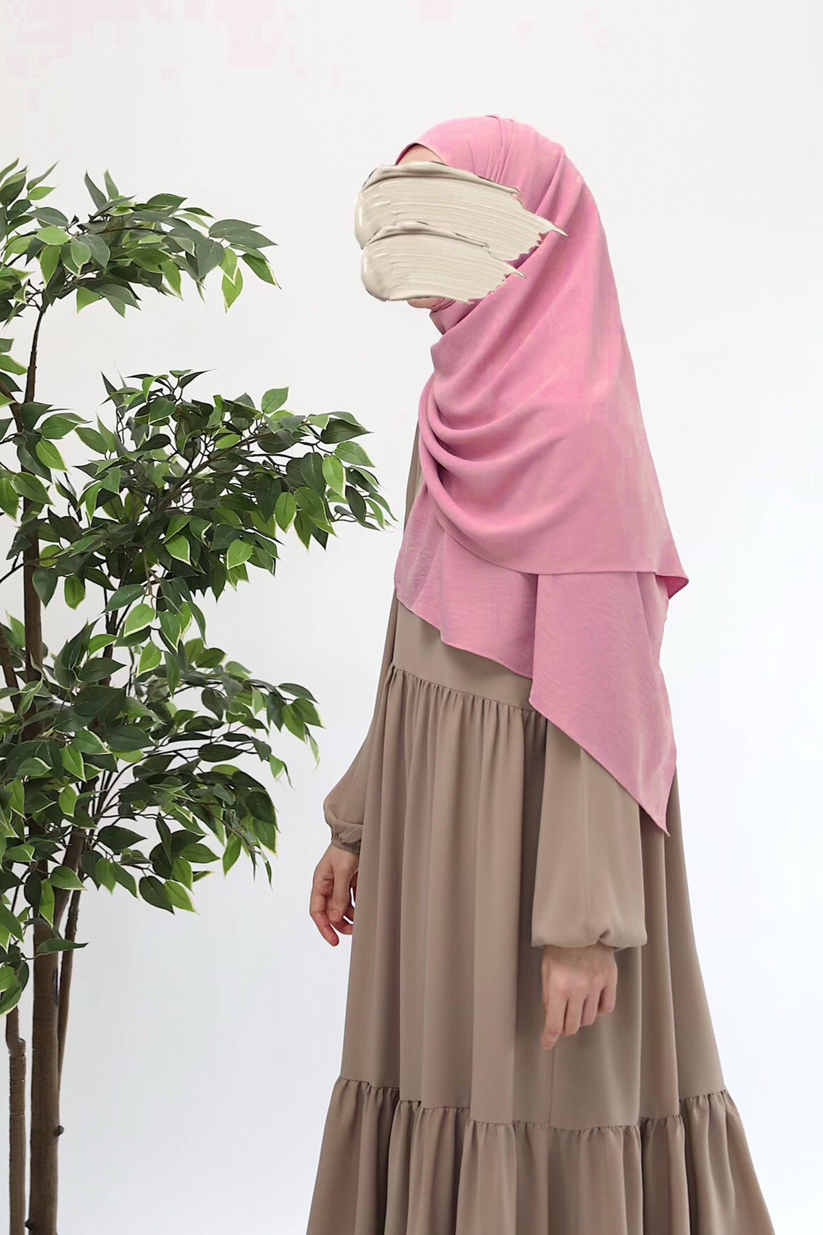 Ayrobin Krep Büyük Boy Şal - Pembe