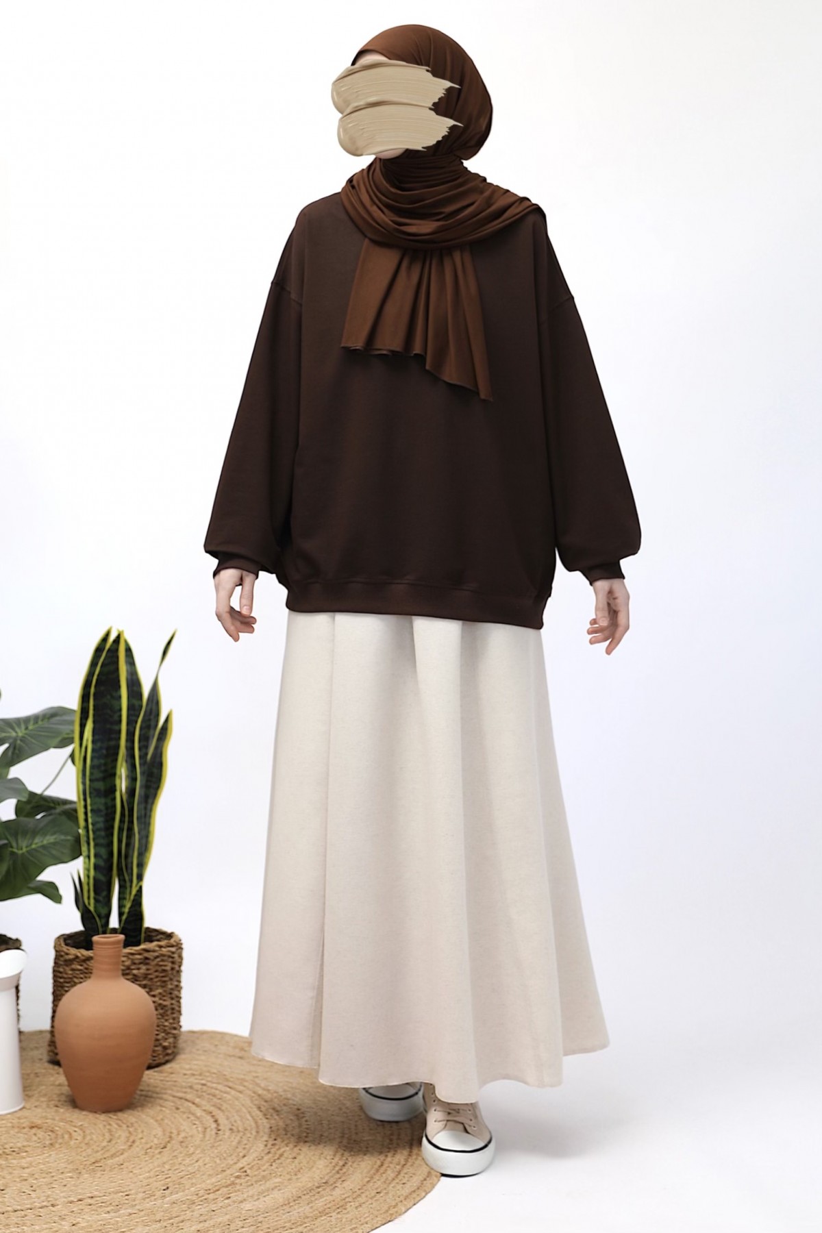 Basic Sweatshirt - Acı Kahve