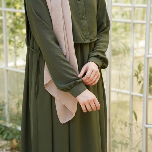 Hanne Düğmeli Tesettür Elbise - Haki
