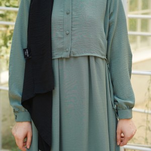 Hanne Düğmeli Tesettür Elbise - Su Yeşili