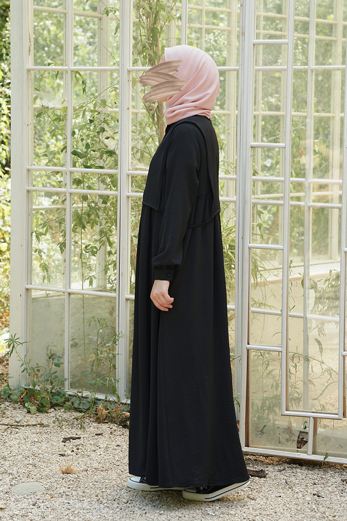 Hanne Düğmeli Tesettür Elbise - Siyah