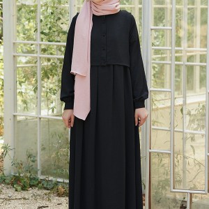 Hanne Düğmeli Tesettür Elbise - Siyah