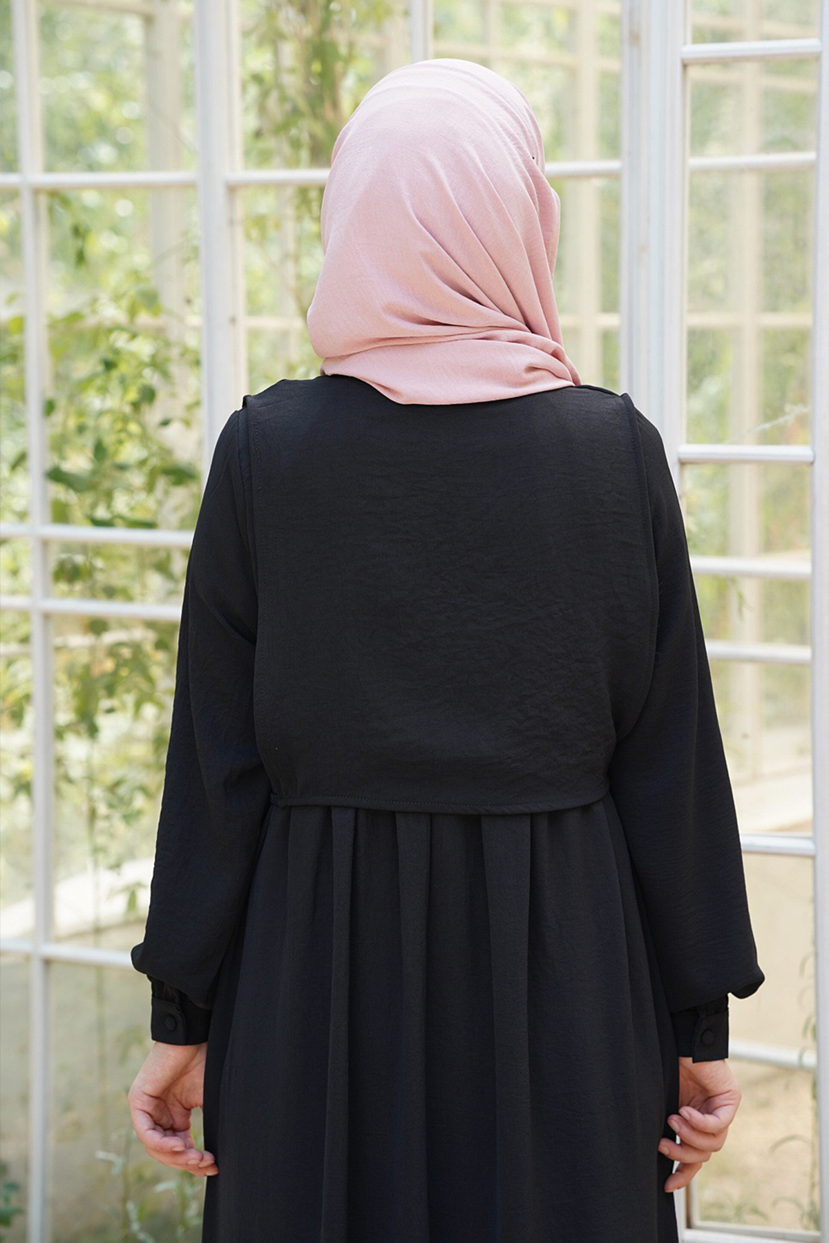 Hanne Düğmeli Tesettür Elbise - Siyah