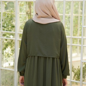 Hanne Düğmeli Tesettür Elbise - Haki