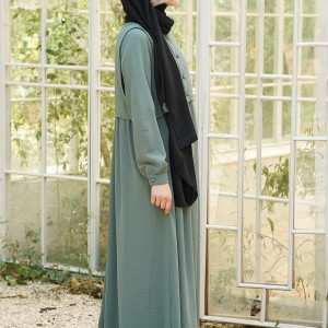 Hanne Düğmeli Tesettür Elbise - Su Yeşili