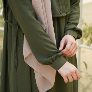 Hanne Düğmeli Tesettür Elbise - Haki