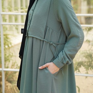 Hanne Düğmeli Tesettür Elbise - Su Yeşili