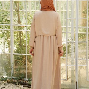 Hanne Düğmeli Tesettür Elbise - Sütlü Kahve