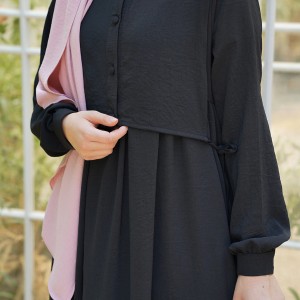 Hanne Düğmeli Tesettür Elbise - Siyah