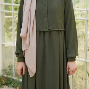 Hanne Düğmeli Tesettür Elbise - Haki