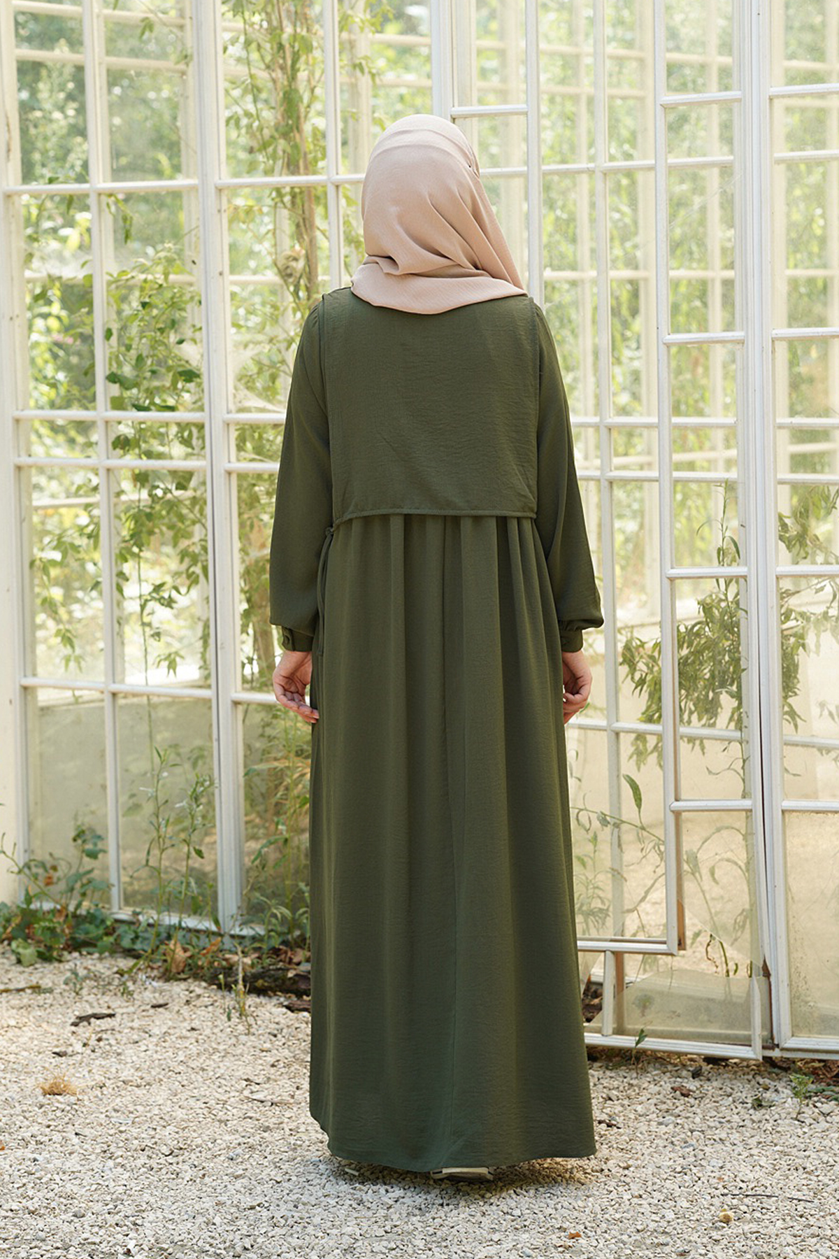 Hanne Düğmeli Tesettür Elbise - Haki