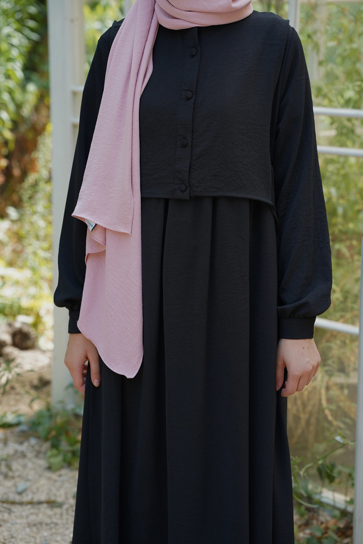 Hanne Düğmeli Tesettür Elbise - Siyah