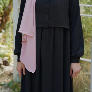 Hanne Düğmeli Tesettür Elbise - Siyah