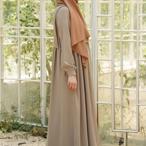 Hanne Düğmeli Tesettür Elbise - Açık Kahve