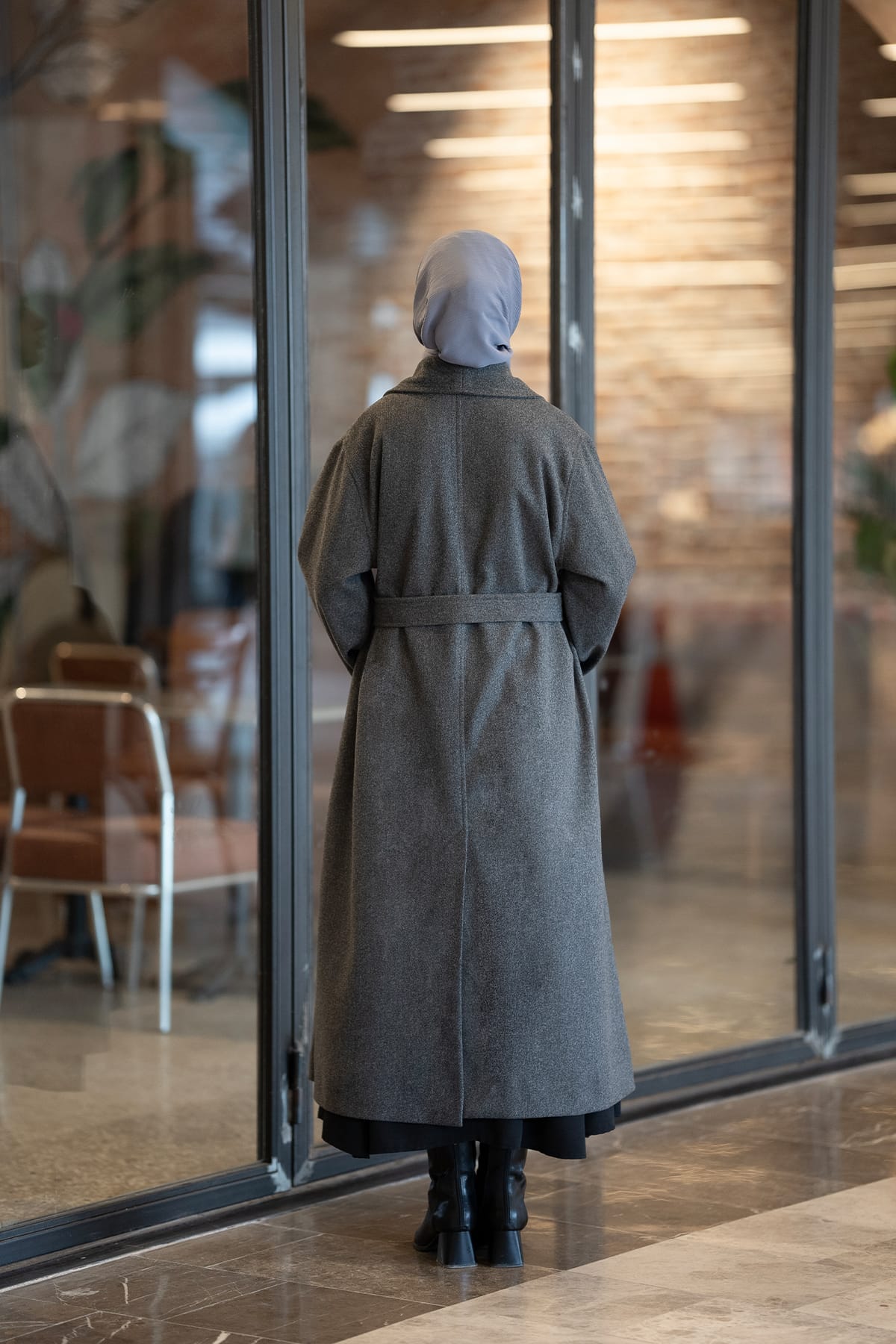 Şal Yaka Kaşe Kaban - Gri