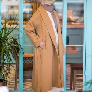 Şal Yaka Kaşe Kaban - Camel