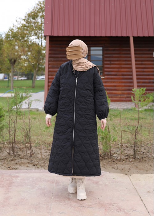 Damla Kapitone Mont - Siyah