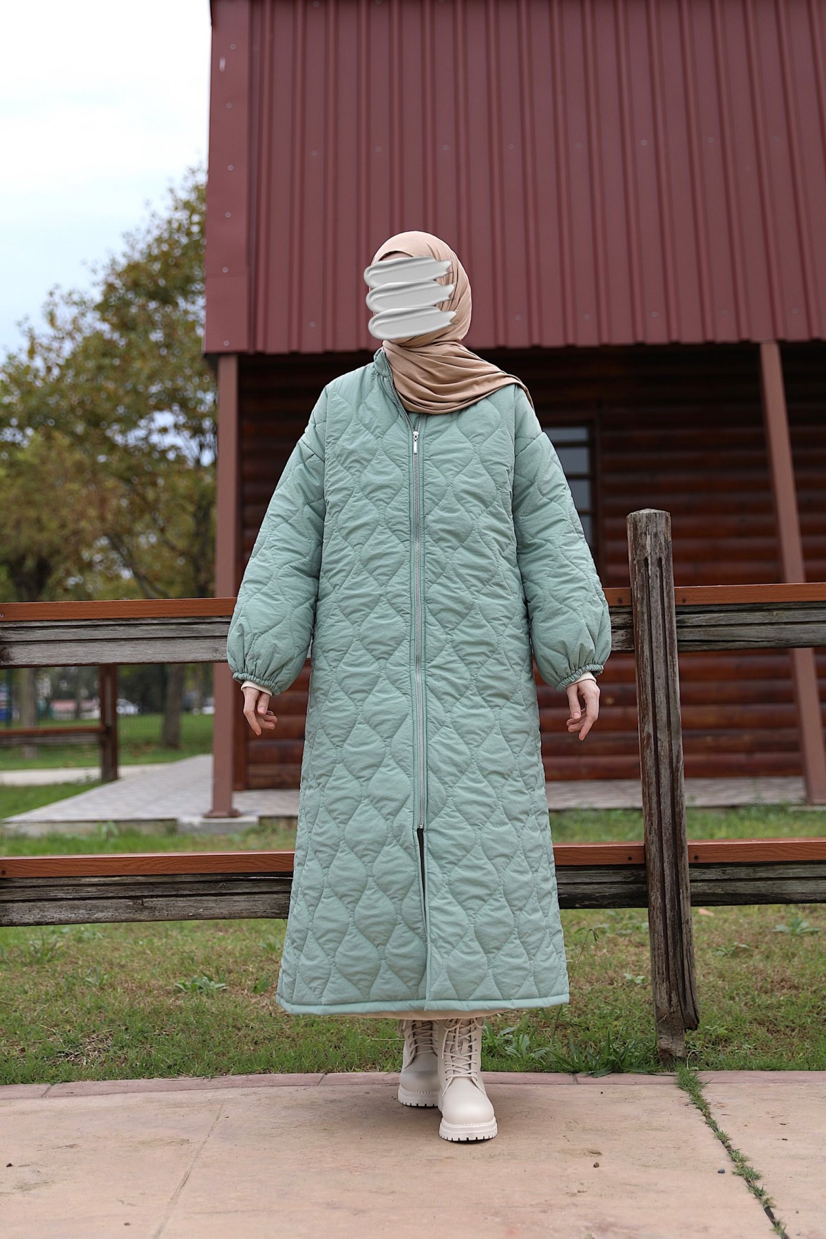 Damla Kapitone Mont - Mint
