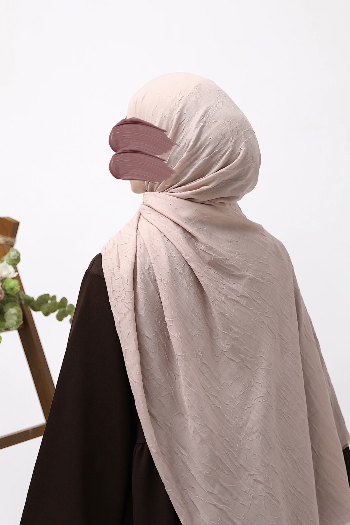 Bambu Kraşlı Şal - Pudra