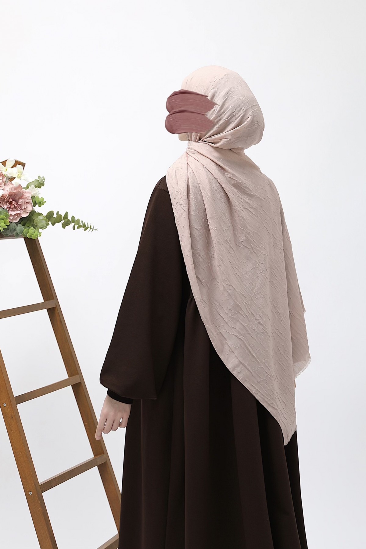 Bambu Kraşlı Şal - Pudra