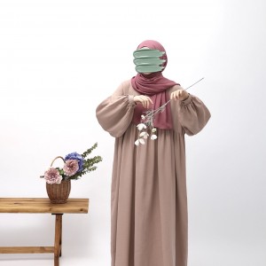 Robalı Müslin Elbise - Pudra