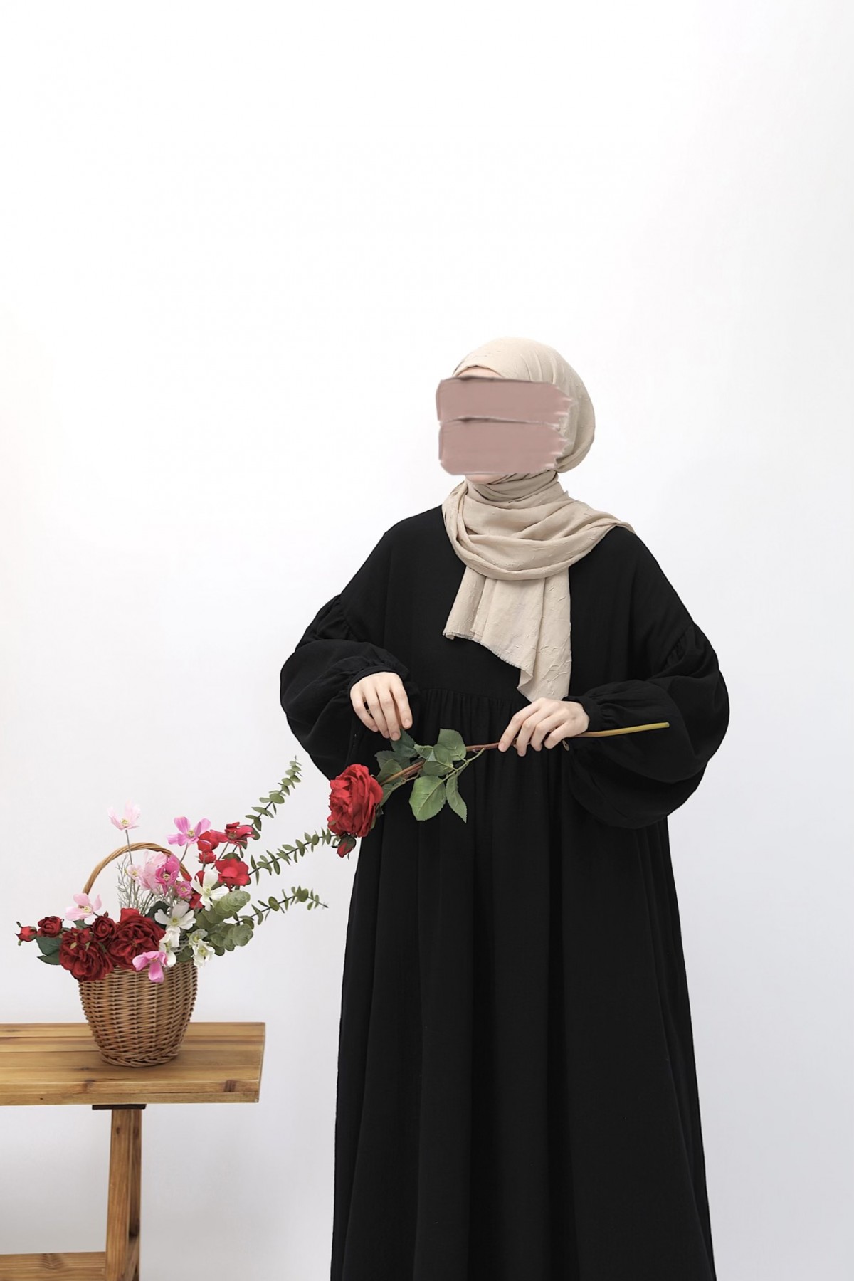 Robalı Müslin Elbise - Siyah