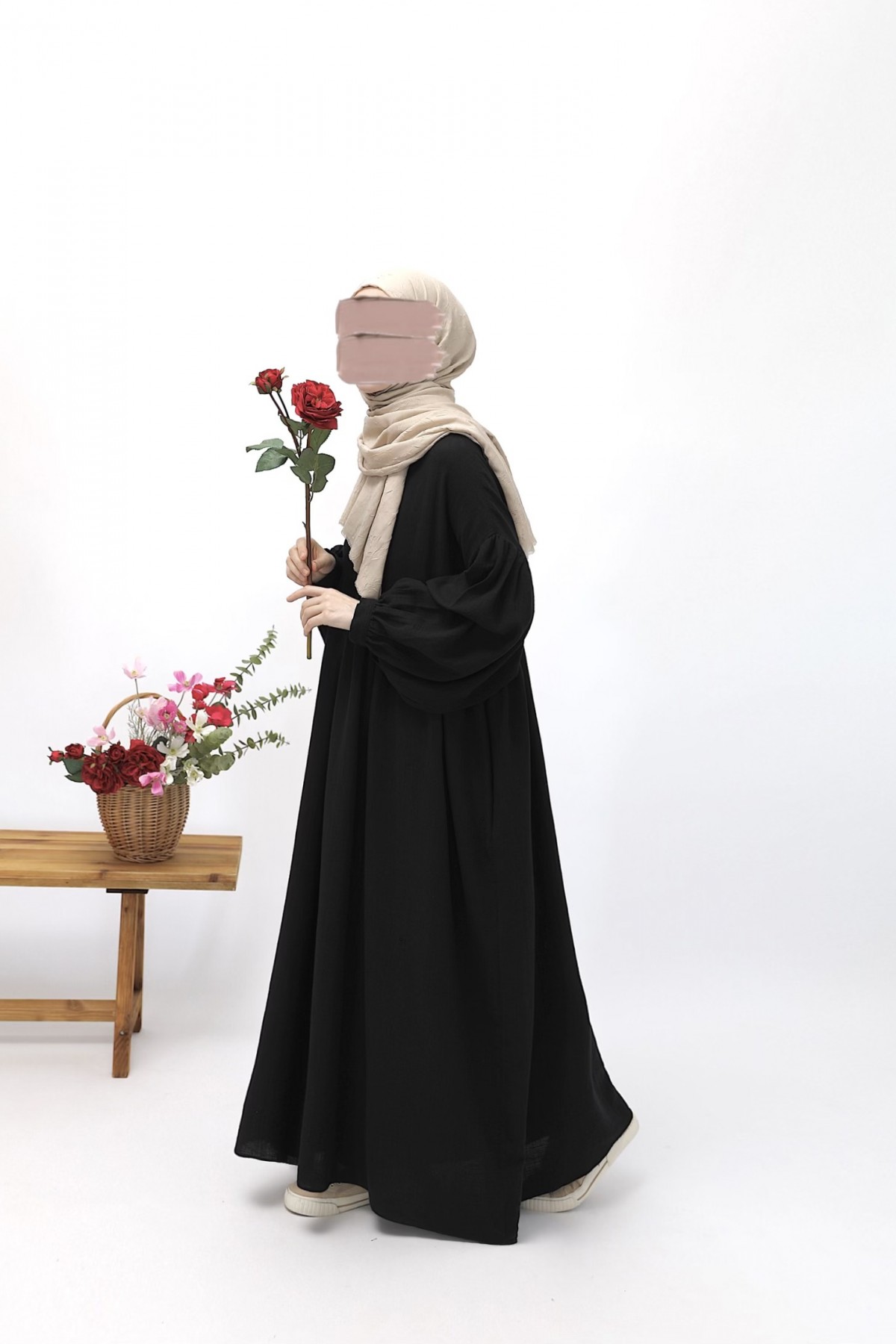 Robalı Müslin Elbise - Siyah