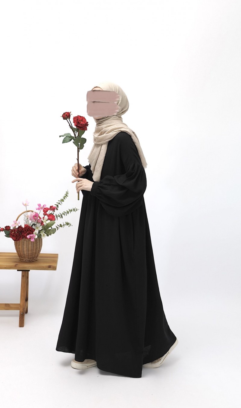 Robalı Müslin Elbise - Siyah
