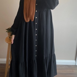 Müslin Tesettür Elbise - Siyah
