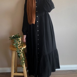 Müslin Tesettür Elbise - Siyah