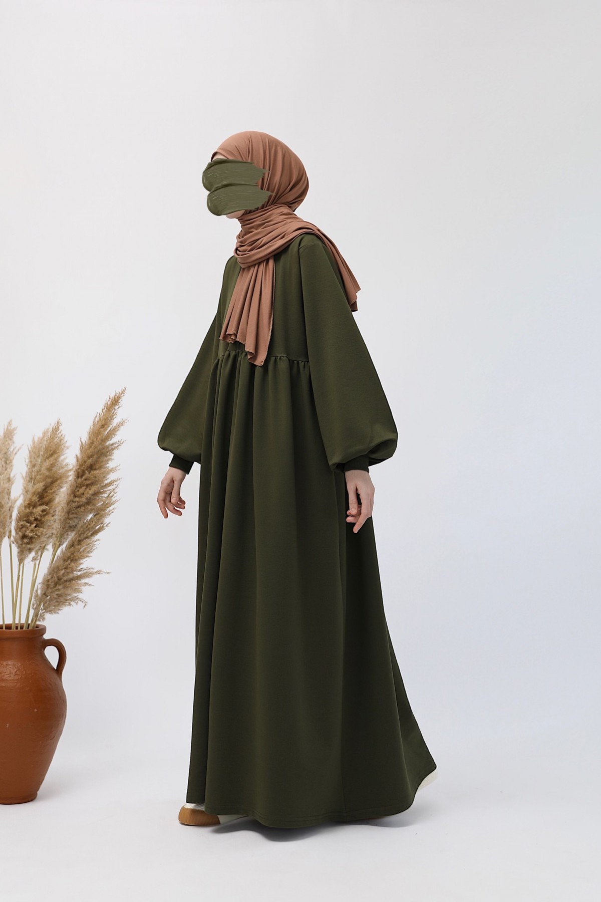 Ahsen Sweat Elbise - Haki