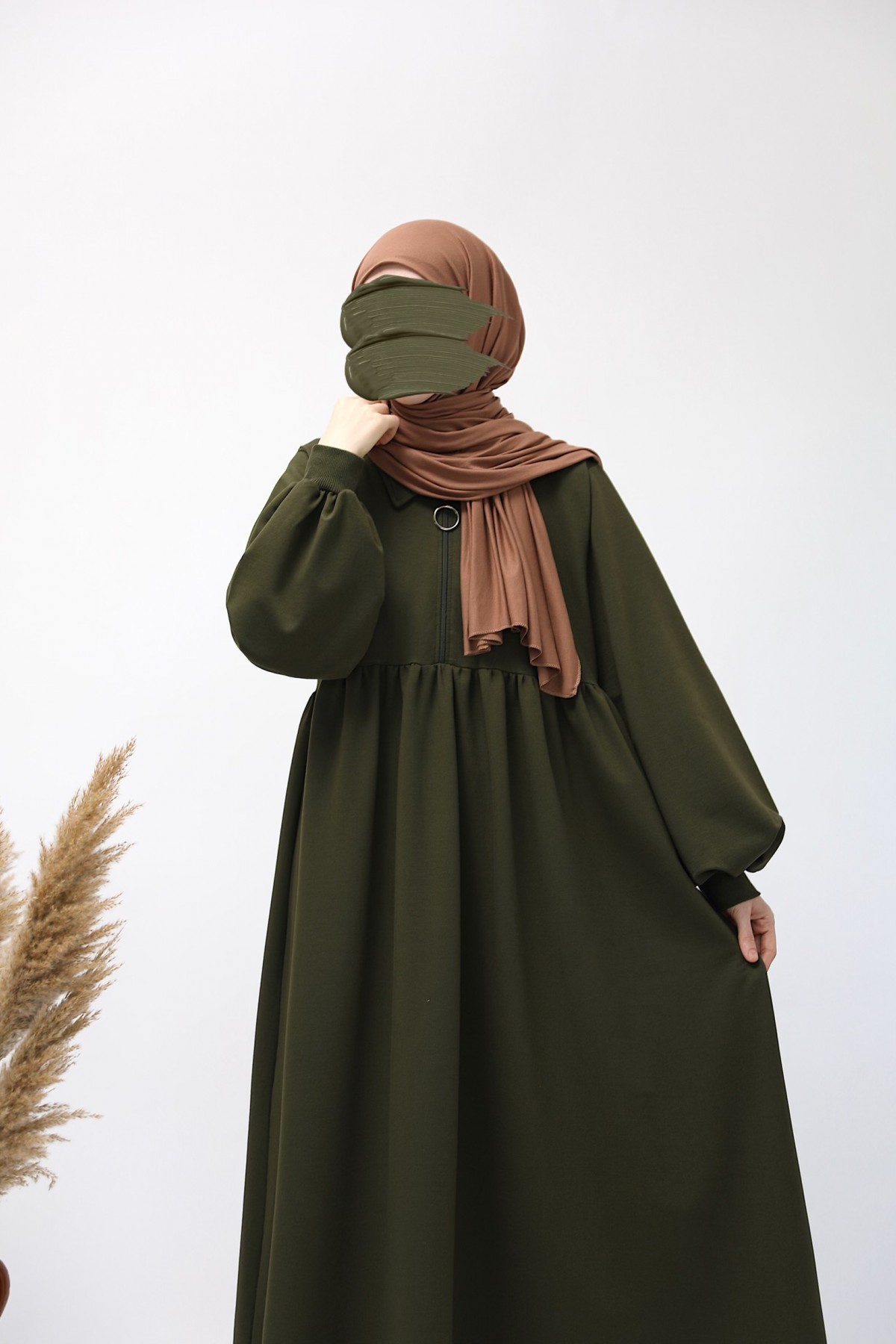 Ahsen Sweat Elbise - Haki