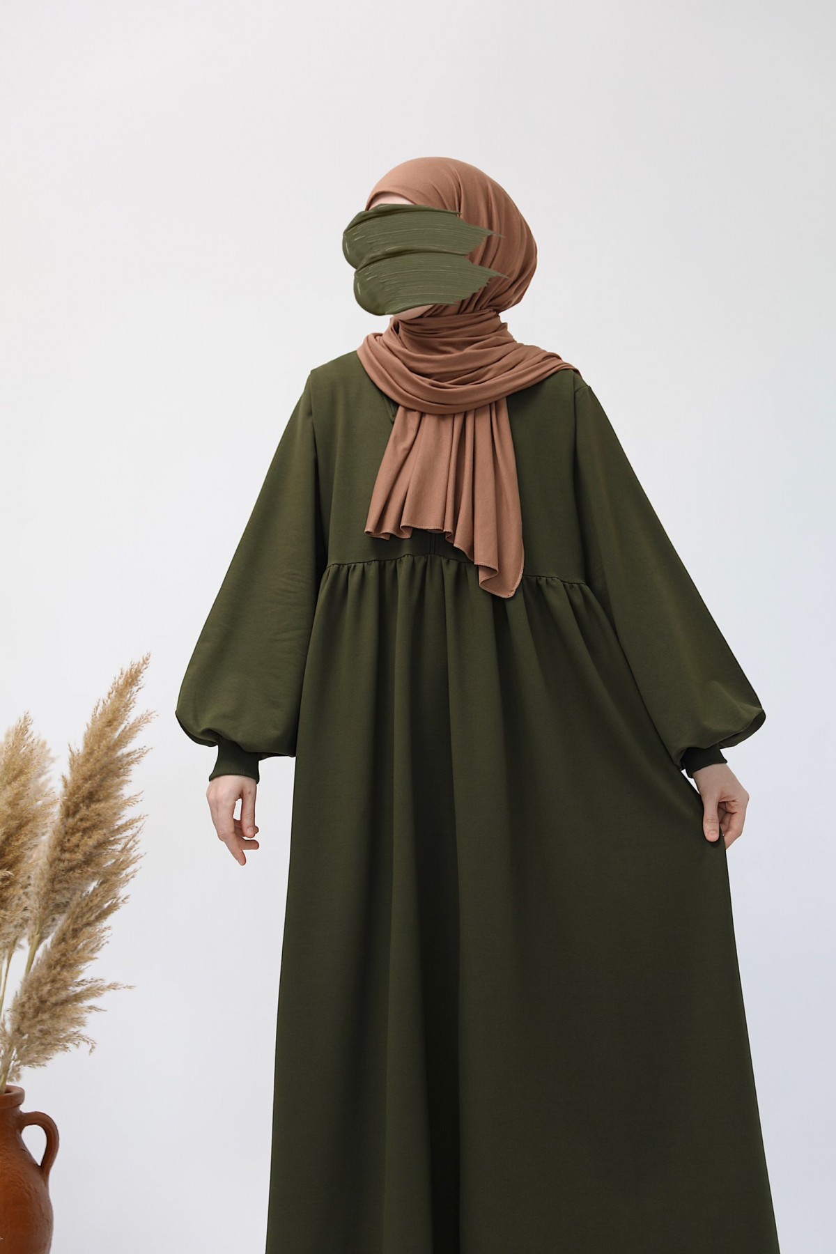Ahsen Sweat Elbise - Haki