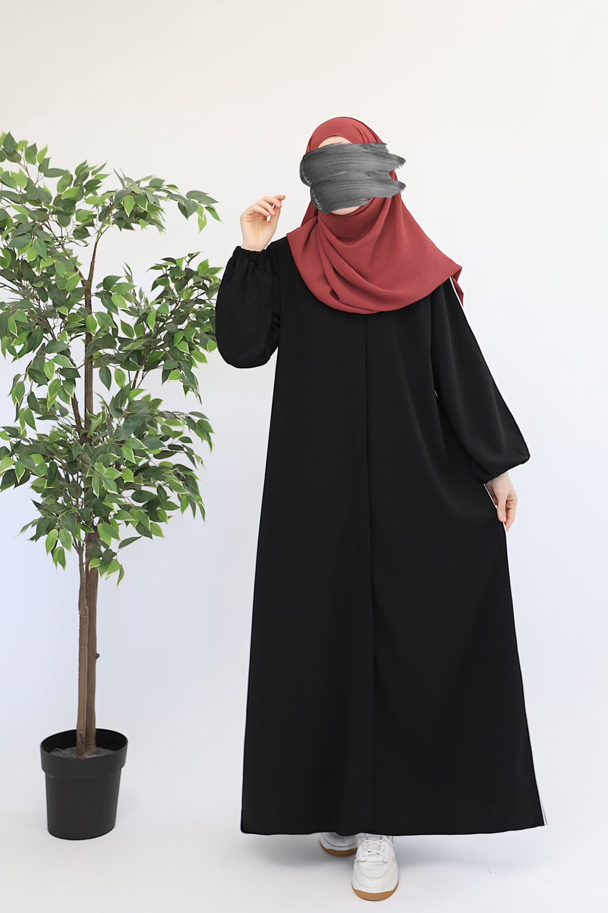 Suud Fermuarlı Ferace - Siyah