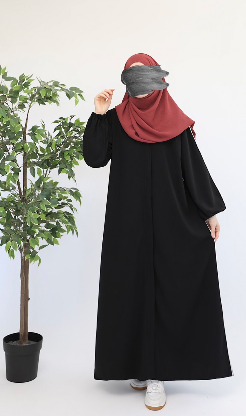Suud Fermuarlı Ferace - Siyah