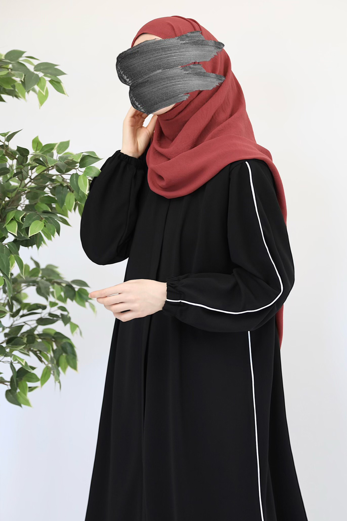 Suud Fermuarlı Ferace - Siyah