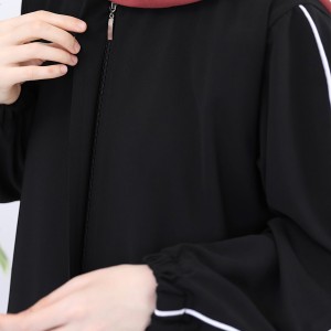 Suud Fermuarlı Ferace - Siyah