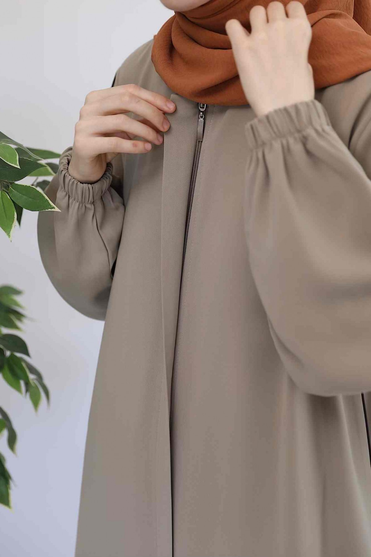 Suud Fermuarlı Ferace - Bej