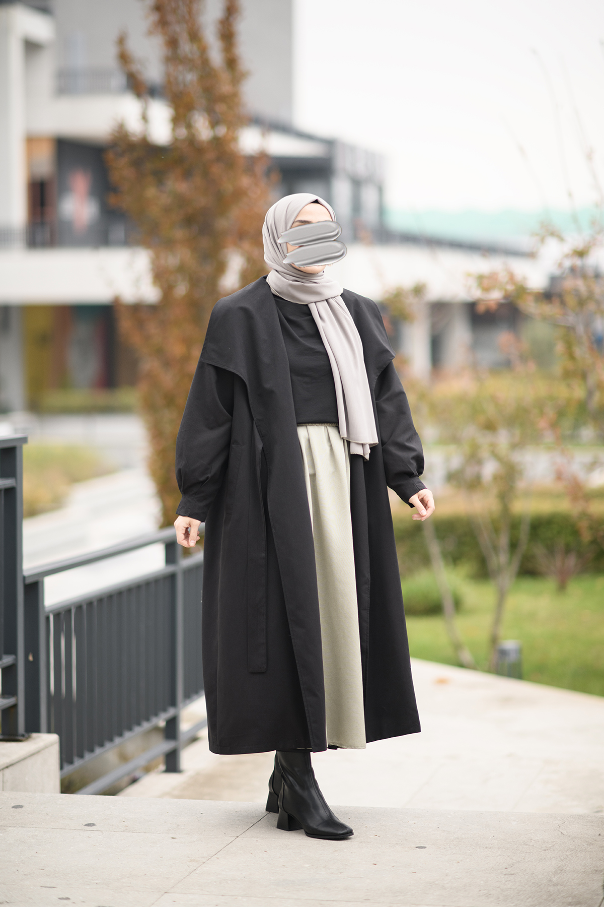 Şal Yaka Trençkot - Siyah